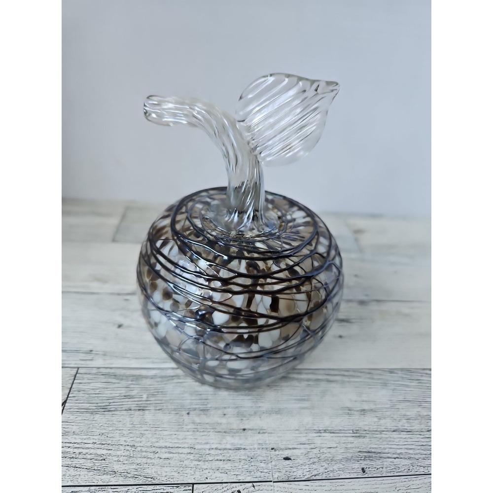 Hand Blown Art Glass Apple Paperweight Figurine Thread Overlay